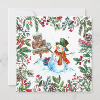 Cartes Pour Fêtes Annuelles Watercolor Snowman Merry Christmas 