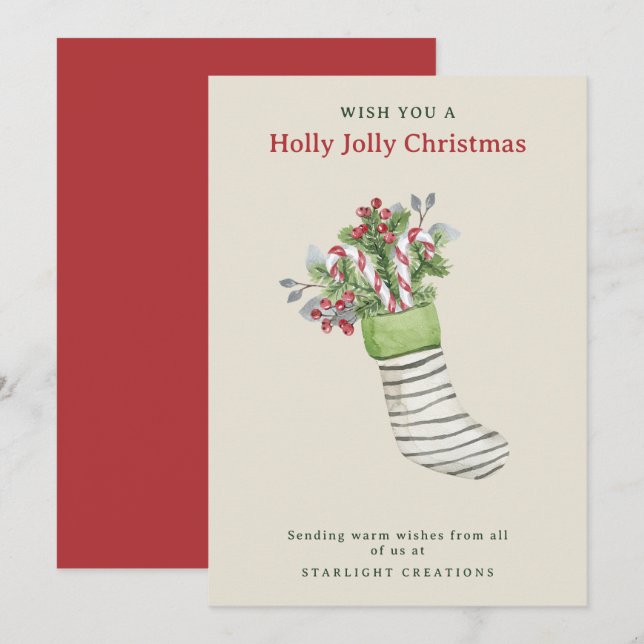 Cartes Pour Fêtes Annuelles Watercolor Stocking Noël (Devant / Derrière)