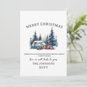 Cartes Pour Fêtes Annuelles Watercolor Winter Camping Forêt extérieur Noël