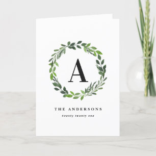 Cartes Pour Fêtes Annuelles Watercolor wreath one photo monogram holiday 
