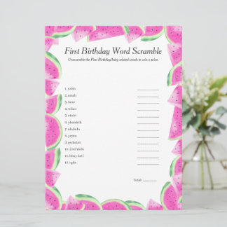 Cartes Pour Fêtes Annuelles Watermelon Première Anniversaire Word Scramble Car