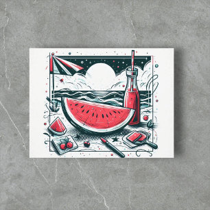 Cartes Pour Fêtes Annuelles Watermelon White Minimalist Plage Tropical Été