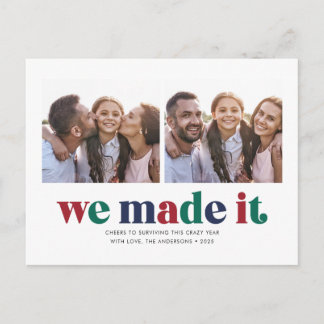 Cartes Pour Fêtes Annuelles We Made It Two Photo Christmas Holiday Postcard