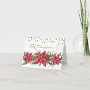 Cartes Pour Fêtes Annuelles Wedding Anniversary at Christmas with Poinsettias