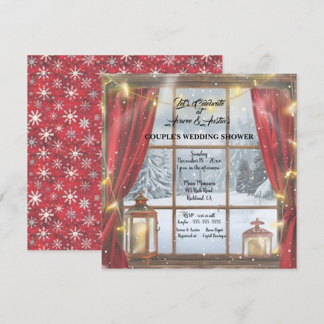 Cartes Pour Fêtes Annuelles Wedding shower de Noël Open Window Couple (Devant / Derrière)
