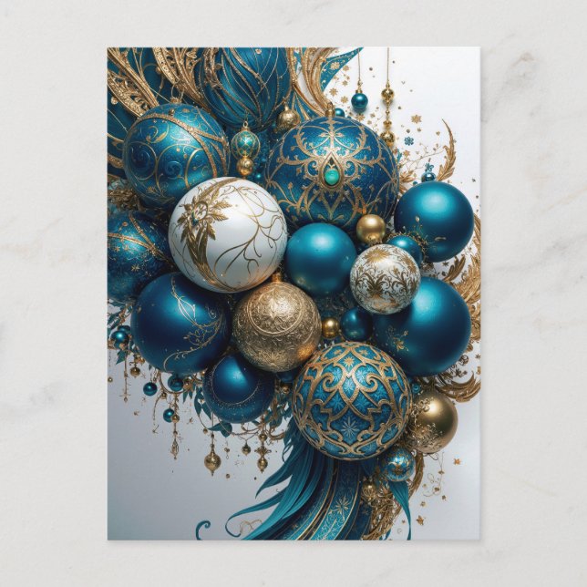 Cartes Pour Fêtes Annuelles Weihnachtskugeln Gold Blau Luxus Fest (Devant)