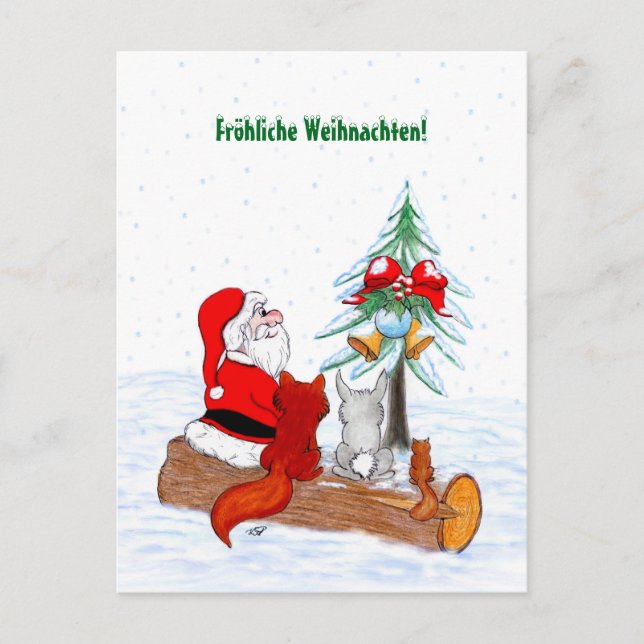 Cartes Pour Fêtes Annuelles Weihnachtsmann Kaninchen Fox Eichhörnchen, Deutsch (Devant)
