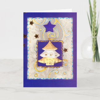 Cartes Pour Fêtes Annuelles WEISSGOLDENER ARBRE DE NOËL sur bleus avec des