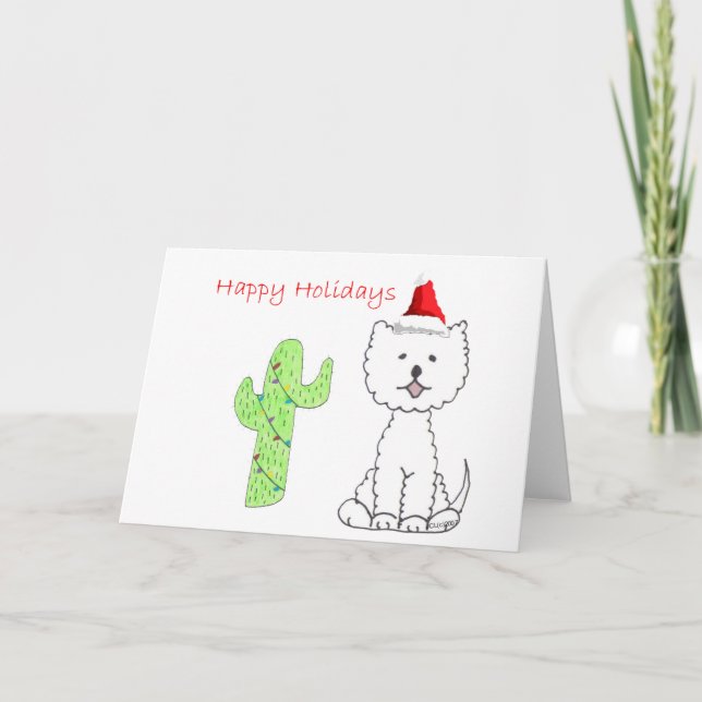 Cartes Pour Fêtes Annuelles West Highland White Terrier Cactus Noël (Devant)
