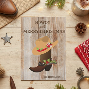 Cartes Pour Fêtes Annuelles Western Cowboy Boot Casquette Noël