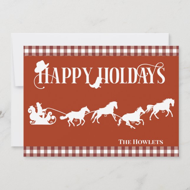 Cartes Pour Fêtes Annuelles Western Cowboy Père Noël Sled Horse Noël (Devant)