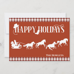 Cartes Pour Fêtes Annuelles Western Cowboy Père Noël Sled Horse Noël