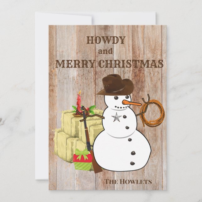 Cartes Pour Fêtes Annuelles Western Cowboy Snowman Noël Holiday (Devant)