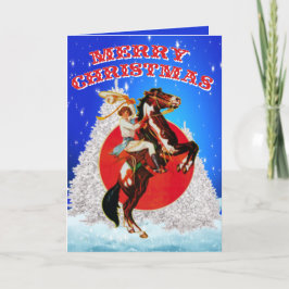 Cartes Pour Fêtes Annuelles Western Cowgirl Horse Winter Scene Joyeux Noël