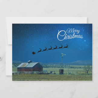 Cartes Pour Fêtes Annuelles Western Ranch scene with Santa and Reindeer