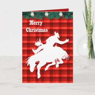 Cartes Pour Fêtes Annuelles Western Rodeo Cowboy Bronc Riding Plaid