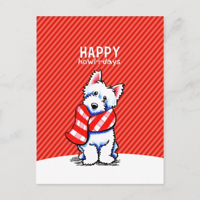 Cartes Pour Fêtes Annuelles Westie Plaid Scarf Christmas Joyeux Howl-i-days (Devant)