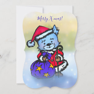 Cartes Pour Fêtes Annuelles Westie Santa Claus - Joyeux Noël ! Main tirée