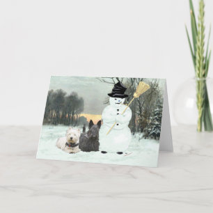 Cartes Pour Fêtes Annuelles Westie & Scottie Construire un Snowman