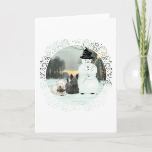 Cartes Pour Fêtes Annuelles Westie & Scottie Construire un Snowman