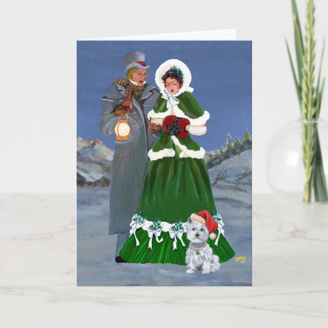 Cartes Pour Fêtes Annuelles Westies et Carols de Noël en famille (Devant)