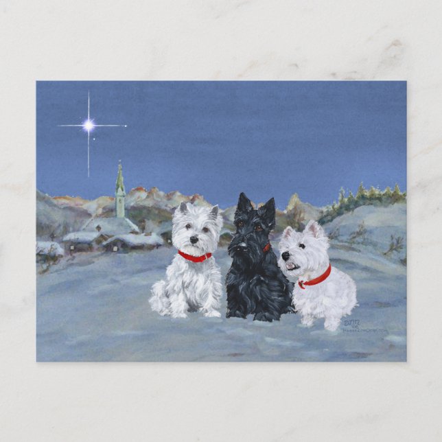 Cartes Pour Fêtes Annuelles Westies et un Scottie Christmas (Devant)