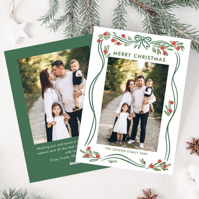 Cartes Pour Fêtes Annuelles Whimsage Green Christmas Bow Ribbon 2 Photo (Créateur téléchargé)