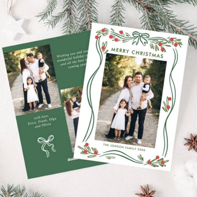 Cartes Pour Fêtes Annuelles Whimsage Green Christmas Bow Ribbon 3 Photo (Créateur téléchargé)