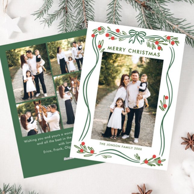 Cartes Pour Fêtes Annuelles Whimsage Green Christmas Bow Ribbon 5 Photo (Créateur téléchargé)