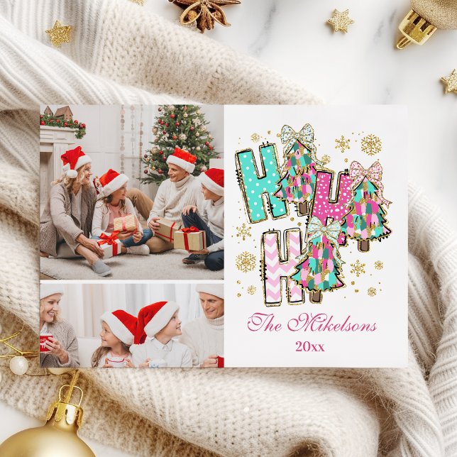 Cartes Pour Fêtes Annuelles Whimsical 2 Photo  Ho Ho Ho Christmas Family  (Créateur téléchargé)