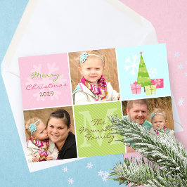 Cartes Pour Fêtes Annuelles Whimsical 3 Photo Rose & Pastels