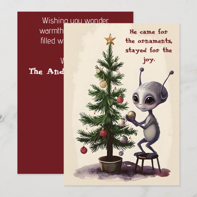 Cartes Pour Fêtes Annuelles Whimsical Alien Christmas Tree Scene  (Devant / Derrière)