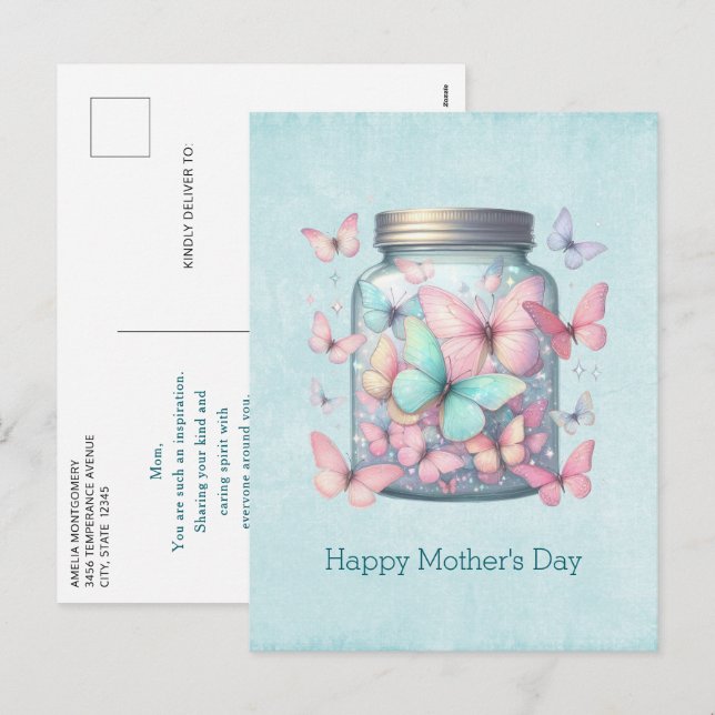 Cartes Pour Fêtes Annuelles Whimsical Butterflies in a Jar Mother's Day (Devant / Derrière)