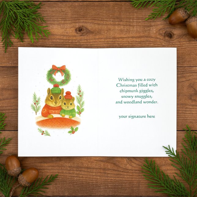 Cartes Pour Fêtes Annuelles Whimsical  Chipmunk Christmas Greeting Card (A charming Chipmunk Christmas card suitable for children.  )