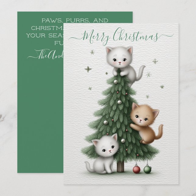 Cartes Pour Fêtes Annuelles Whimsical Christmas Card with Cartoon Kittens  (Devant / Derrière)