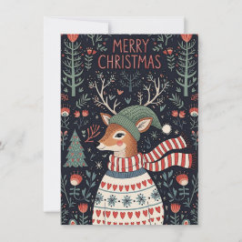 Cartes Pour Fêtes Annuelles Whimsical Christmas greeting card with a deer 