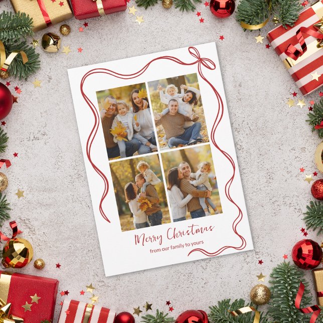 Cartes Pour Fêtes Annuelles Whimsical Christmas Photo Card with Red Bow (Créateur téléchargé)