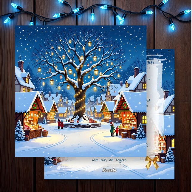 Cartes Pour Fêtes Annuelles Whimsical Christmas Village on a Winter's Night (Créateur téléchargé)
