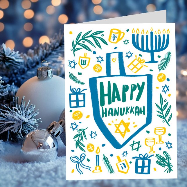 Cartes Pour Fêtes Annuelles Whimsical Cute Dreidel Menorah CUSTOM HANOUKKA (Whimsical Cute Dreidel Menorah CUSTOM HANUKKAH Holiday Card
)