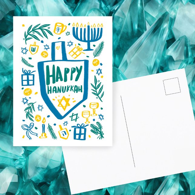 Cartes Pour Fêtes Annuelles Whimsical Cute Dreidel Menorah CUSTOM HANOUKKA (Whimsical Cute Doodles Dreidel Menorah CUSTOM HANUKKAH Holiday Postcard
)
