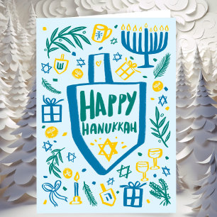 Cartes Pour Fêtes Annuelles Whimsical Cute Dreidel Menorah CUSTOM HANOUKKA