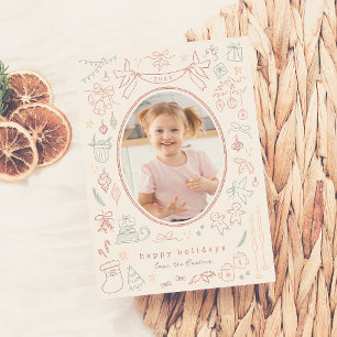 Cartes Pour Fêtes Annuelles Whimsical Doodle moderne Noël Photo de vacances