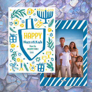 Cartes Pour Fêtes Annuelles Whimsical Dreidel Menorah CUSTOM Photo HANOUKKA