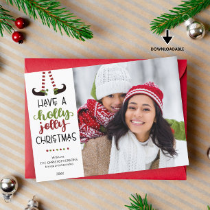 Cartes Pour Fêtes Annuelles Whimsical Elf HOLLY JOLLY NOËL