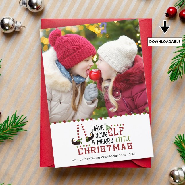 Cartes Pour Fêtes Annuelles Whimsical Elf Merry Little Christmas Photo (Créateur téléchargé)