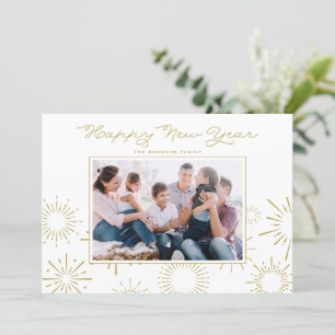 Cartes Pour Fêtes Annuelles Whimsical Gold Fireworks Happy New Year Photo