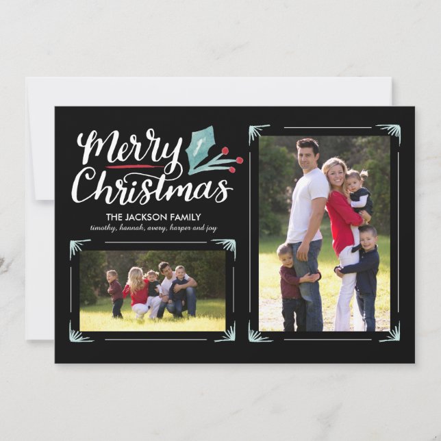 Cartes Pour Fêtes Annuelles Whimsical Holly 2 photos Noël (Devant)