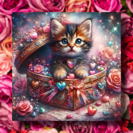 Cartes Pour Fêtes Annuelles Whimsical Kitten Candy Hearts Parties scintillant