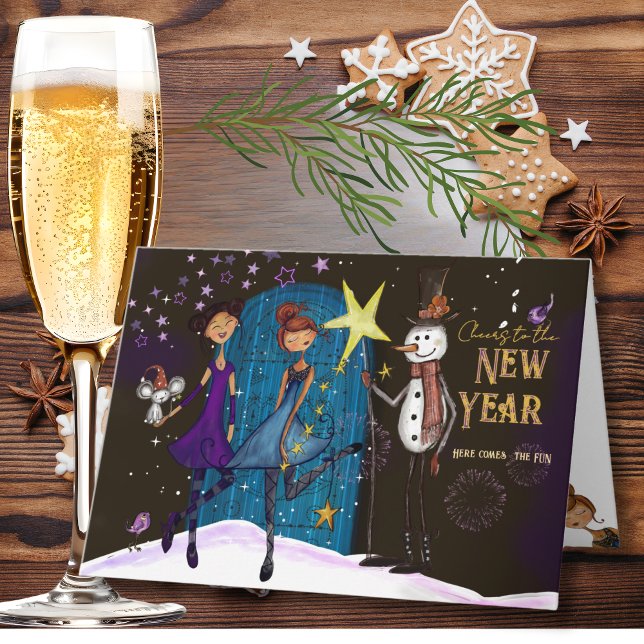 Cartes Pour Fêtes Annuelles Whimsical Midnight Magic New Year Greeting Card (Whimsical Midnight Magic New Year Greeting Card)