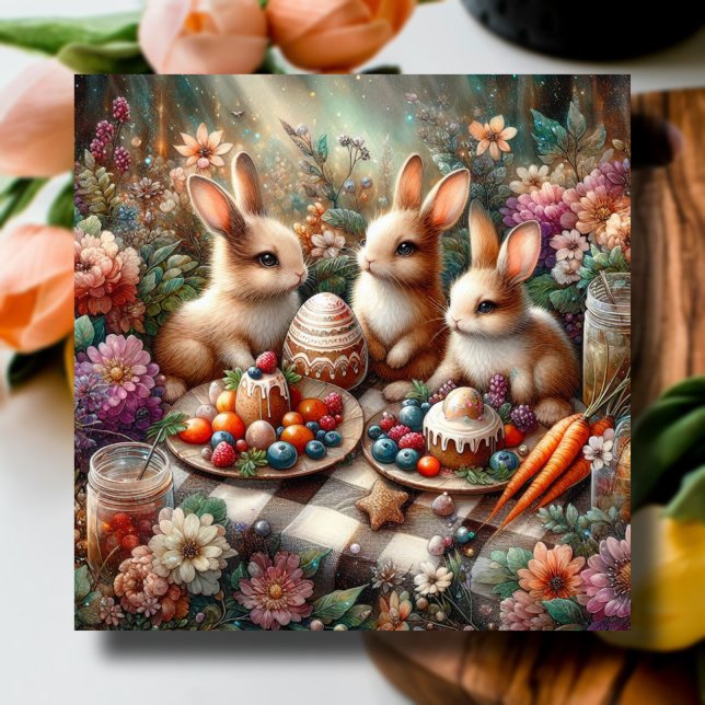 Cartes Pour Fêtes Annuelles Whimsical mignon Bunny Brunch Chrétien Pâques (Créateur téléchargé)